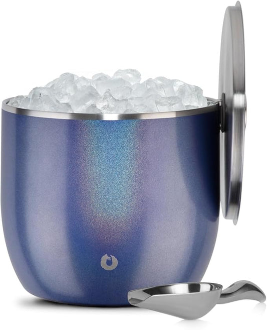 SNOWFOX XL Premium Vacuum Insulated Double Wall Stainless Steel Ice Bucket with Lid/Scoop,Bar Accessories,Large Elegant Party Bucket,Chills Several Bottles,Beautiful Entertaining Supplies,7 Liter,Blue