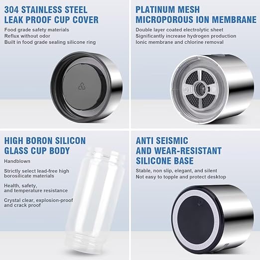 Hydrogen Water Bottle, Portable Rechargeable Hydrogen Water Bottle Generator Improve Water Quality in 3 Minutes for Home Office Travel silvery20
