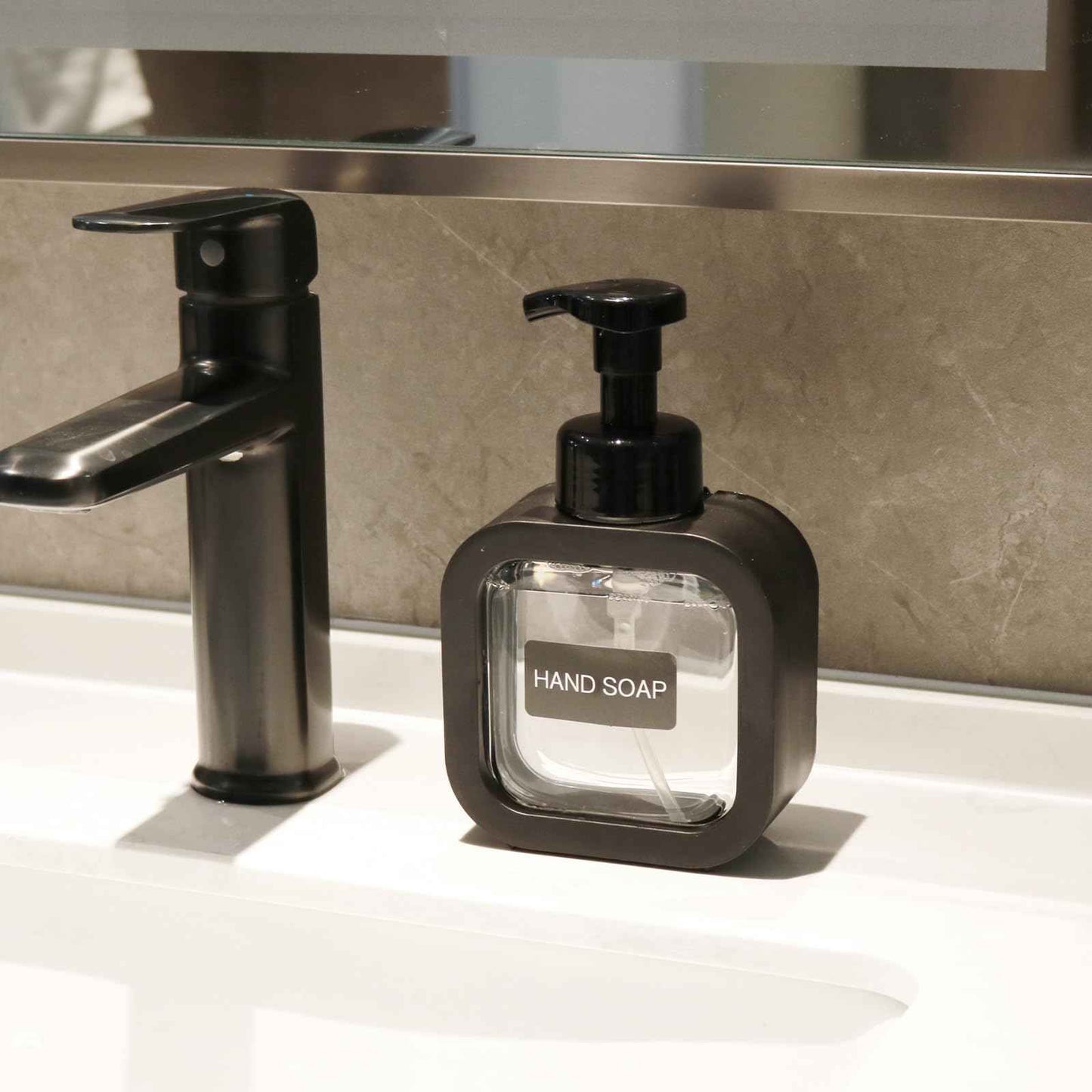 SVLX YIXVN Foaming Soap Dispenser, 300ml (10oz) Plastic Refillable Foaming Hand Soap Dispenser with 8 Pcs Waterproof Labels, Foam Pump Bottle for Bathroom and Kitchen (Black)