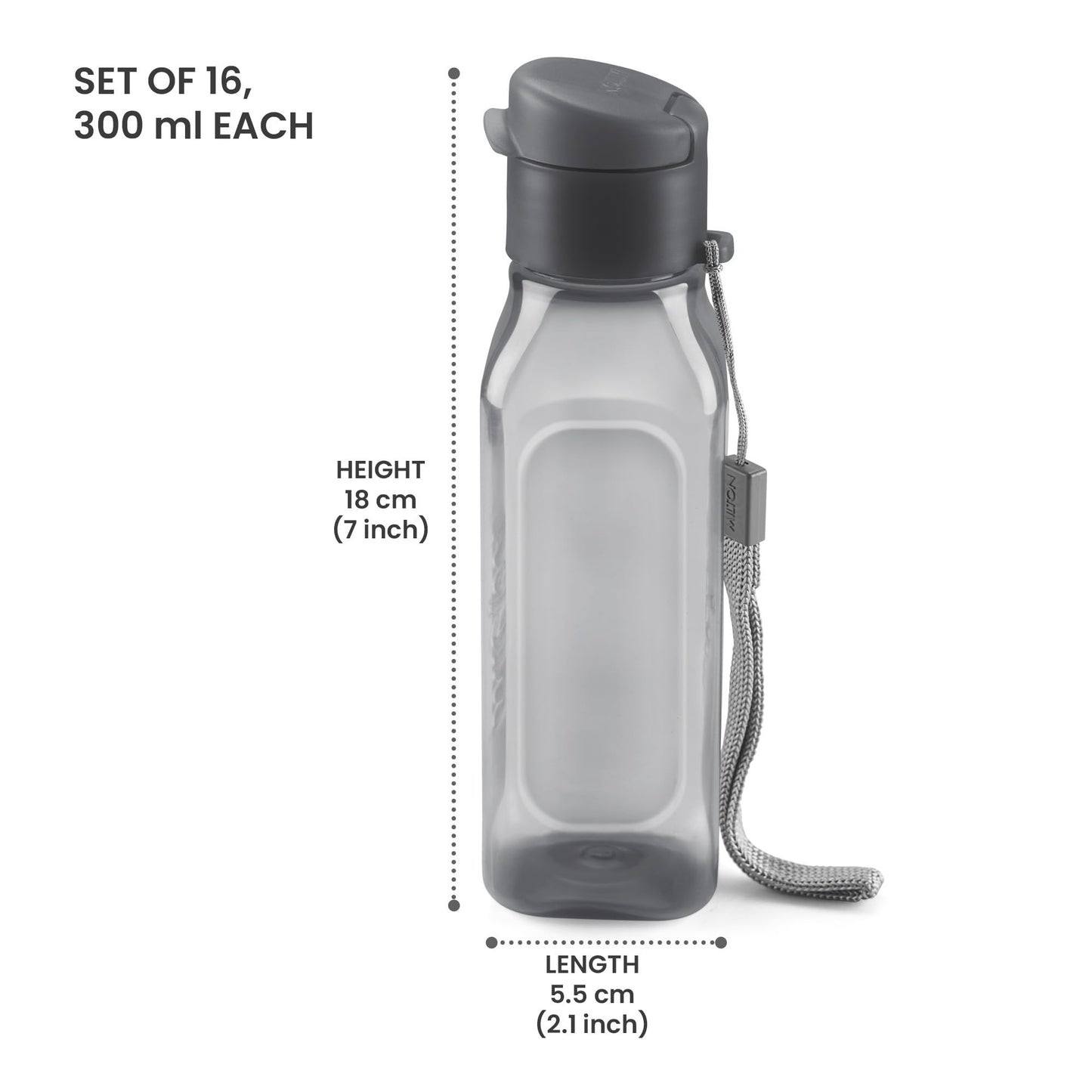 Bulk Set of 16 Multicolor 10oz Water Bottles for Kids and Adults - Leak Proof With Carry Strap - Square Reusable for Juice, Drinks - BPA-Free Dishwasher-Safe