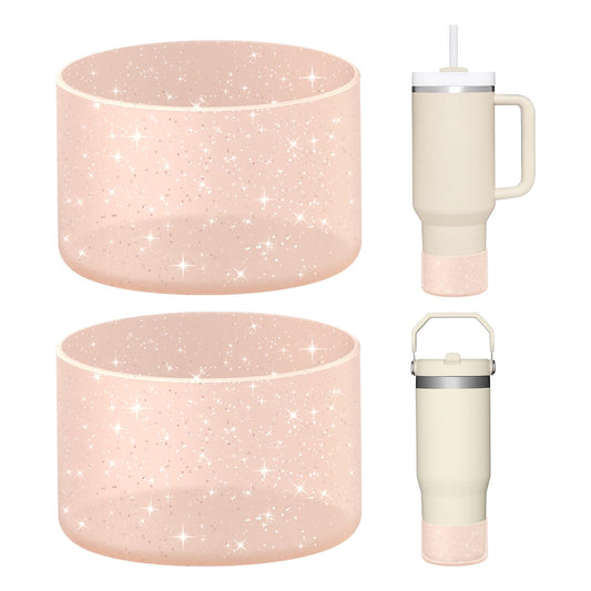 WUQID 2 Pack Bling Silicone Boot Compatible with Stanley Quencher Adventure 40oz & Stanley IceFlow 20oz 30oz, Reduces Dents Protective Water Bottle Bottom Cover Sleeve Compatible with Stanley Tumbler