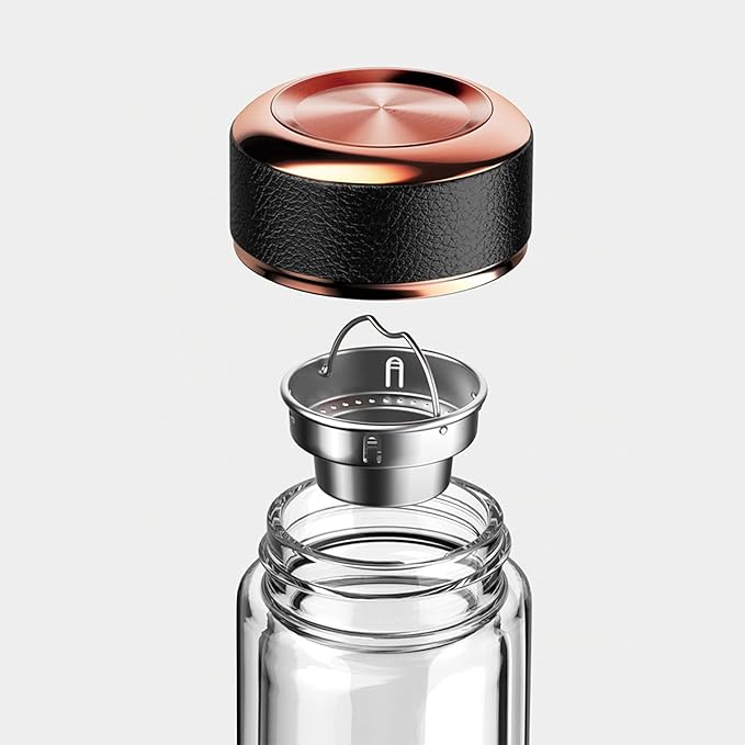 Tea Tumbler with Infuser - BPA Free Double Wall Glass Travel Tea Mug With Stainless Steel Filter - Leakproof Tea Bottle with Strainer for Loose Leaf Tea and Fruit Water 17 oz (Clear)