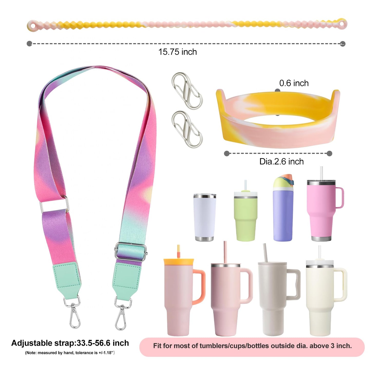 Water Bottle Handle for Stanley Cup 40/30/20 OZ, Holder for Owala/Hydroflask/Simple Modern/Yeti Tumbler, Handle with Strap Fits Most 8-40oz Bottles, Sling for Stanley Cup Accessories