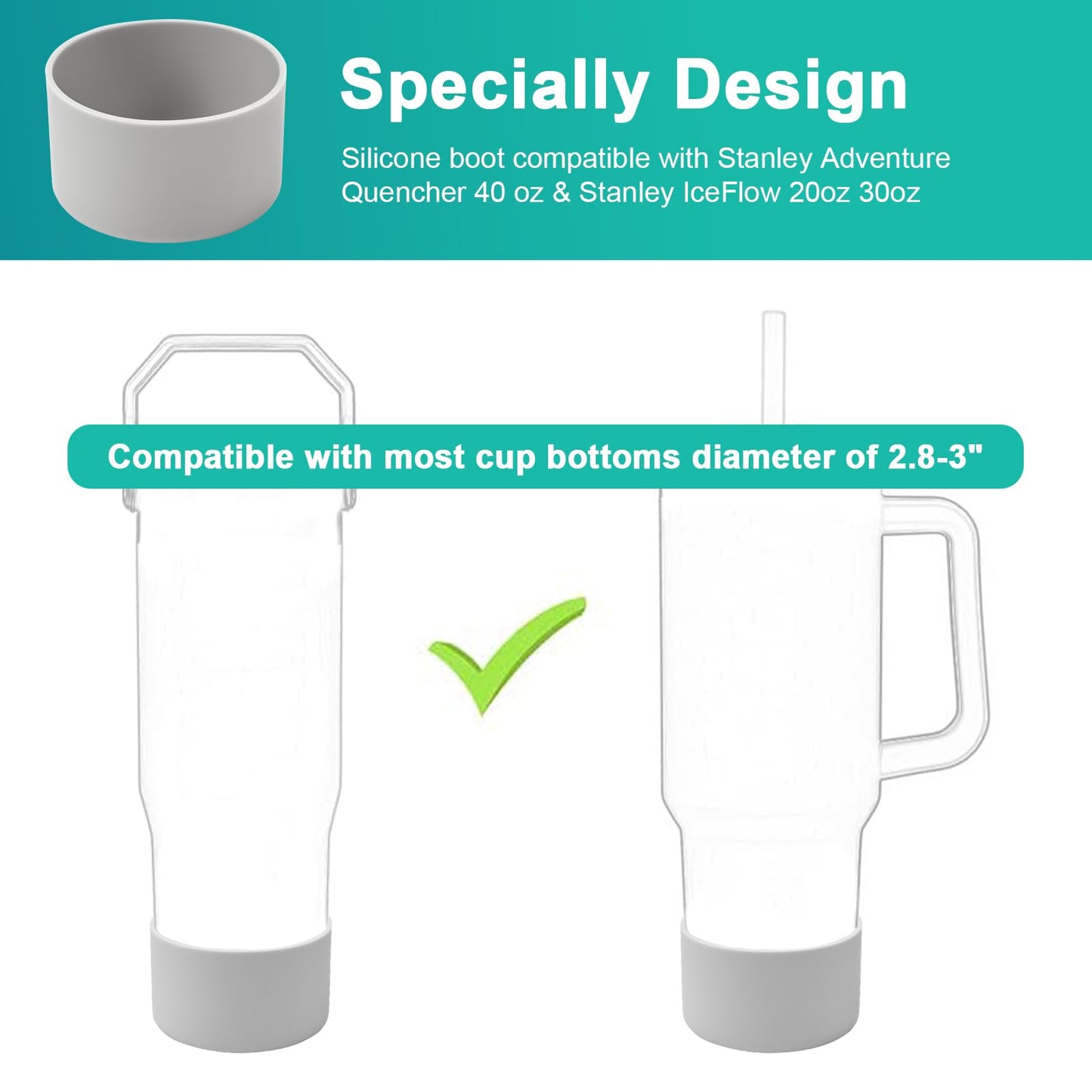 4Pack Silicone Boot for Stanley 40oz Quencher Adventure &Stanley IceFlow 30oz 20oz &Hydro Flask 12-40oz, Protective Cup Bottom Sleeve Cover Compatible with Stanley Cup Accessories (Gray)