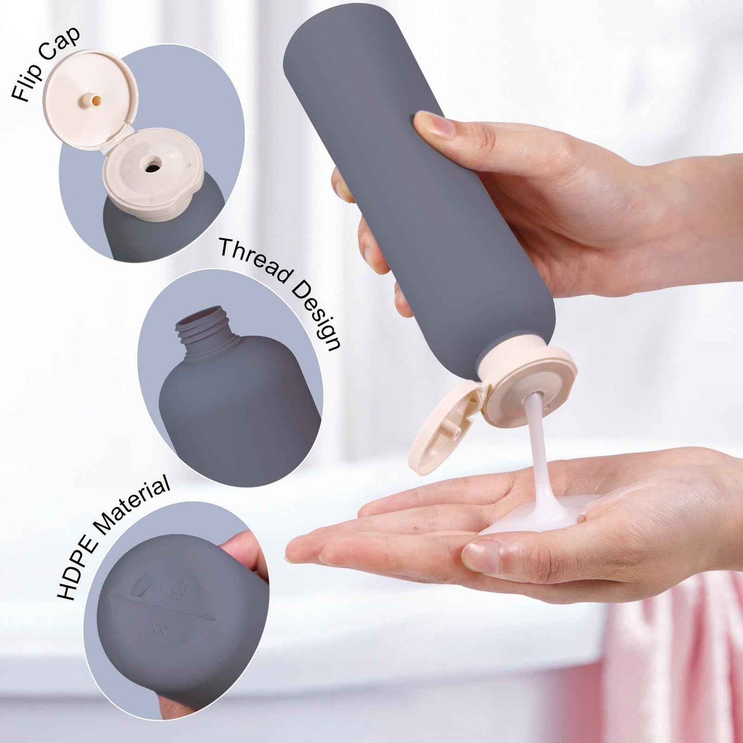 UMETASS Travel Shampoo Bottle, Empty Plastic Squeeze Bottles 8.8oz with Flip Cap, Lotion Container for Toiletries Travel Size Shampoo and Conditioner