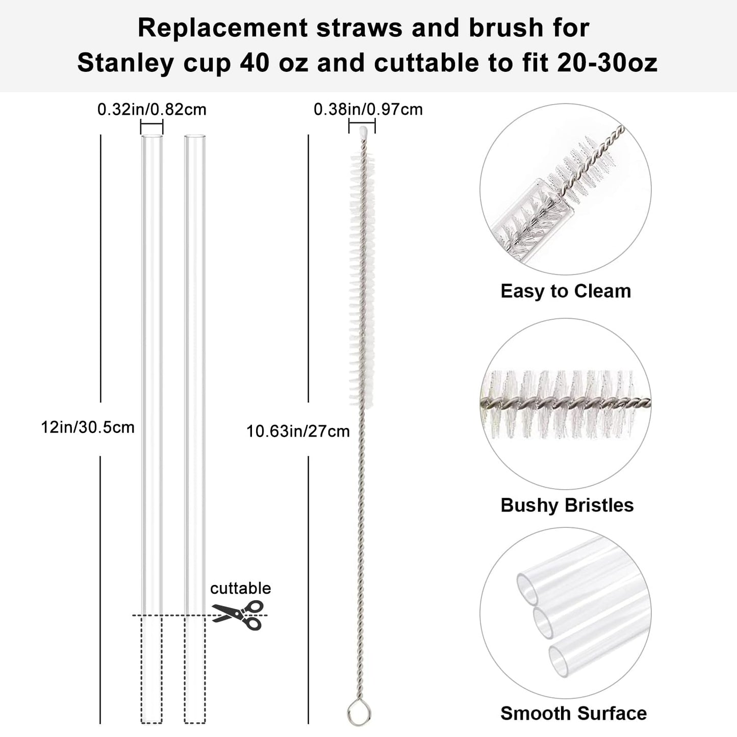 6 Pcs Accessories for Stanley Cup 20-40oz,2 Straw Covers,2 Replacement Straws,1 Straw Brush,1 Boot Included, SIlicone Straw Cover Caps Topper (Pink)