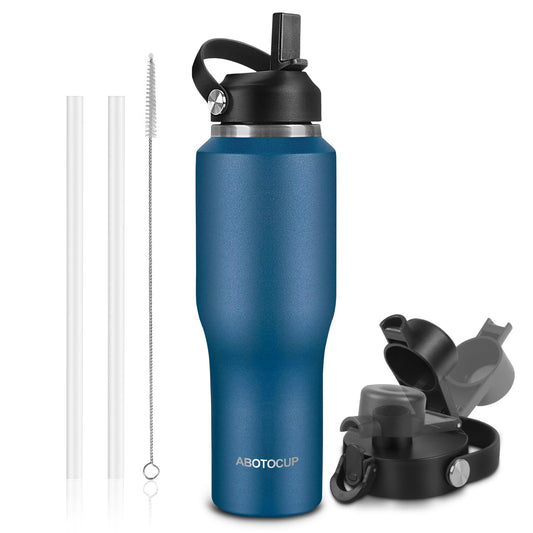 ABOTOCUP 32oz Water Bottle Insulated with Powder Coated, Fit in Any Car Cup Holder, Water Bottles with Straw and Spout Lids, Stainless Steel Insulated Double Wall Leak-proof BPA Free to Keep Cold&Hot