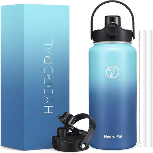 Half Gallon Insulated Water Bottle with 2-in-1 Lid (Chug Lid/Straw Lid), 40/64oz Double Walled Vacuum Stainless Steel Water Bottles, Water Jug with Straw