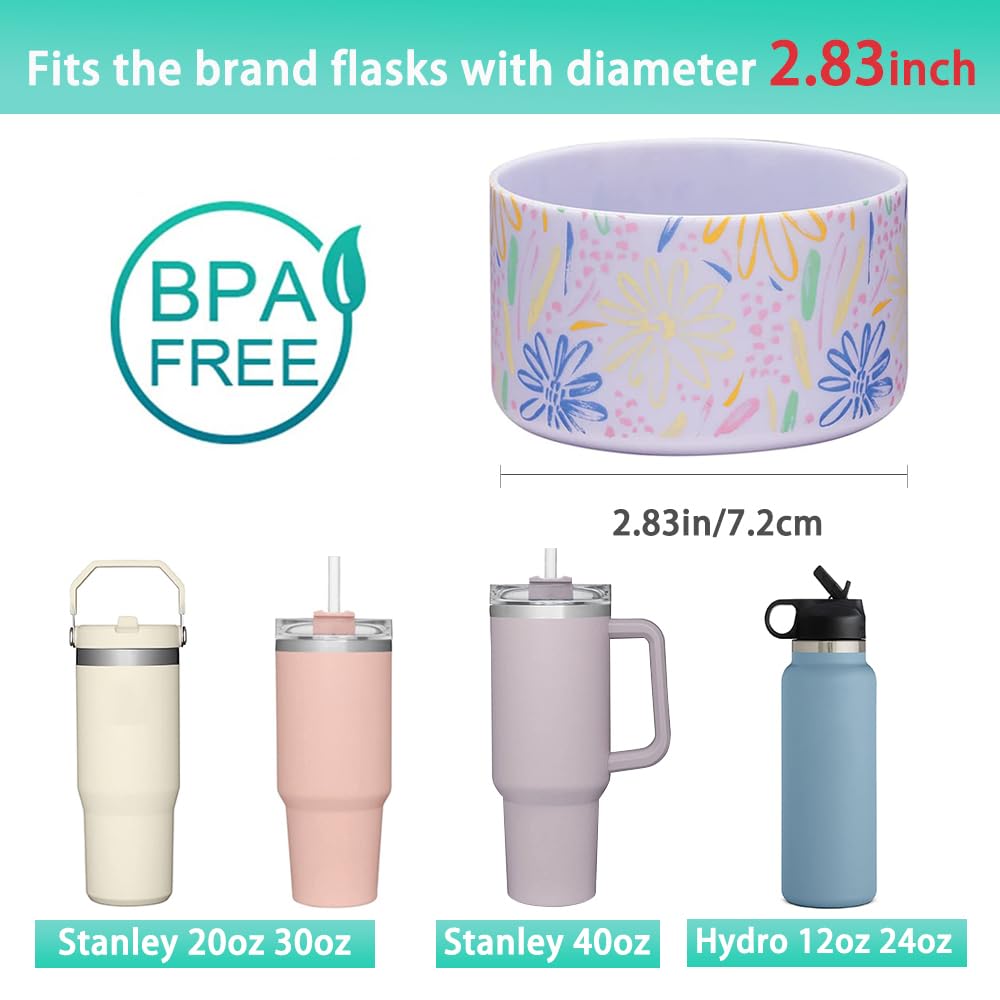 WK IEASON 2 Pcs Tumbler Bottom Protector Boot for Stanley Quencher Adventure 40oz & Stanley IceFlow 20oz 30oz and Compatible with Hydro Flask Water Bottle 12oz 21oz 24oz (Rose Quartz/Fog Flowers)