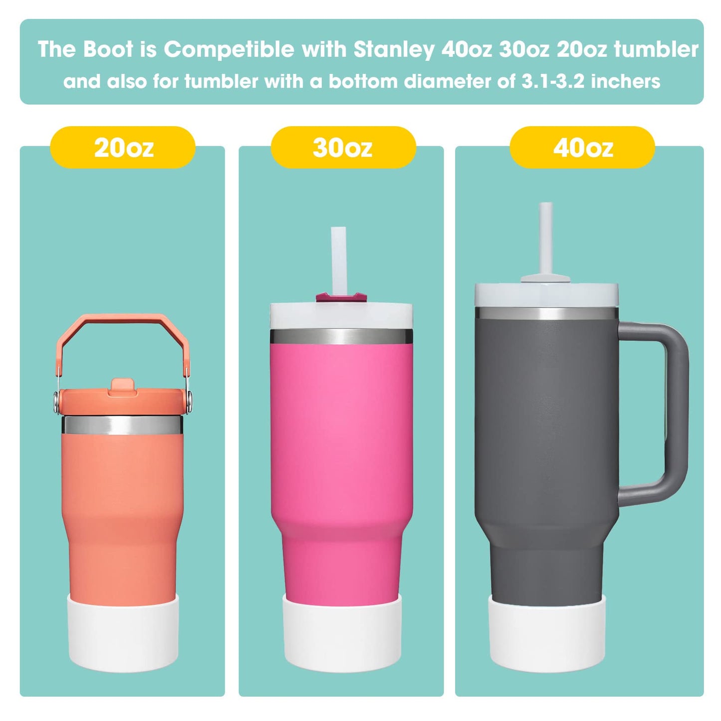 Airboat Silicone Spill Proof Stopper Set and Protective Boot for Stanley H1.0 40oz 30oz Tumbler, Leak Proof Straws Topper, Cover Cap and Anti Slip Bottle Bottom Boot Sleeve for Stanley Mug Cup