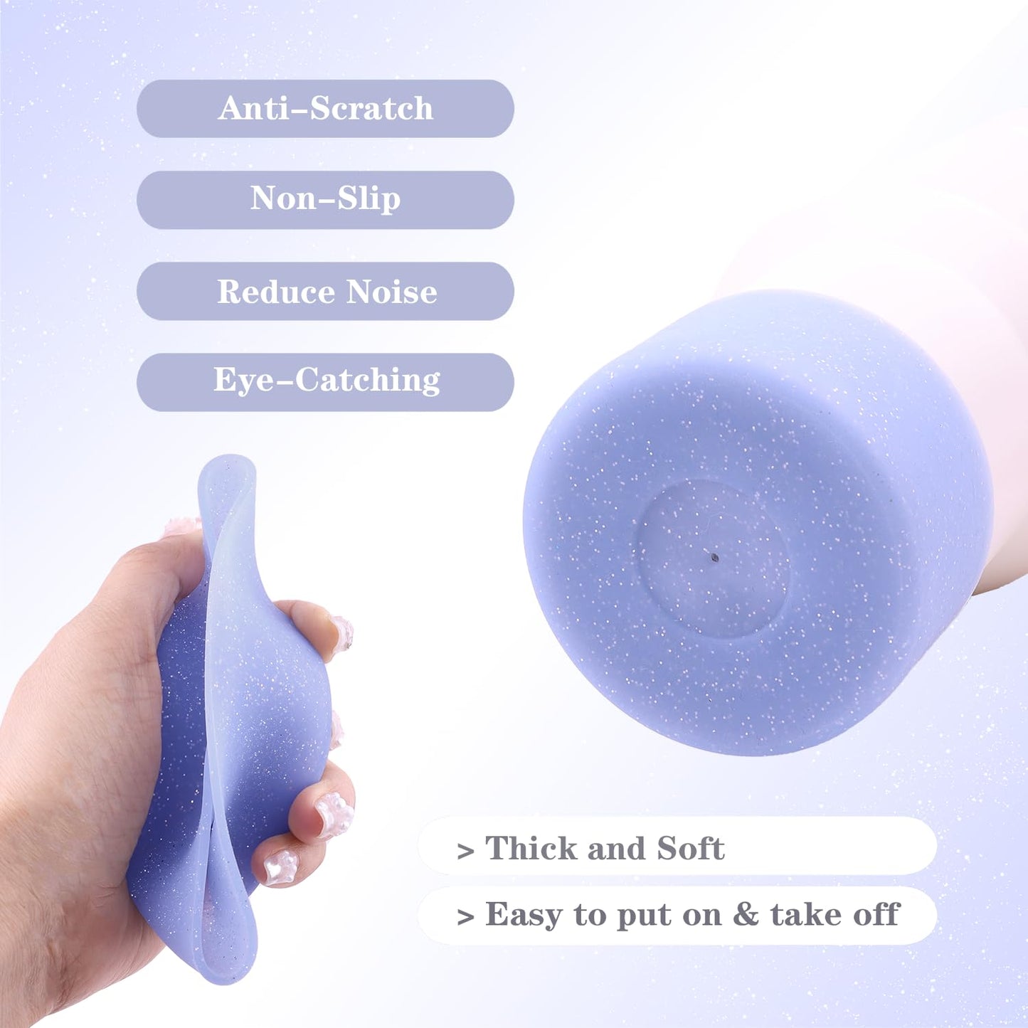 WORBSS Glitter Silicone Boot Sleeve for Stanley Cup H2.0 40oz Accessories & Hydro Flask 18-24oz 2.85-3.0 inch Tumbler Wide Mouth Water Bottle Protector Bottom Sleeve Cover Bumper Best Gifts