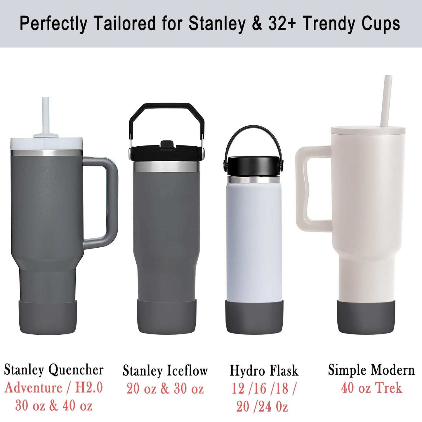 KTKUDY 2-Pack Silicone Boot for Stanley Tumbler 40 30 20 oz & Intended for Hydro Flask 12-24 oz - Cup Boot fit Select Yeti, Simple Modern, Owala Water Bottle - Bottom Cover Accessories Fit Stanley Cup