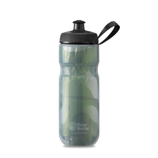 Polar Bottle Sport Insulated Water Bottle - BPA-Free, Sport & Bike Squeeze Bottle with Handle (Contender - Olive & Silver, 20 oz)
