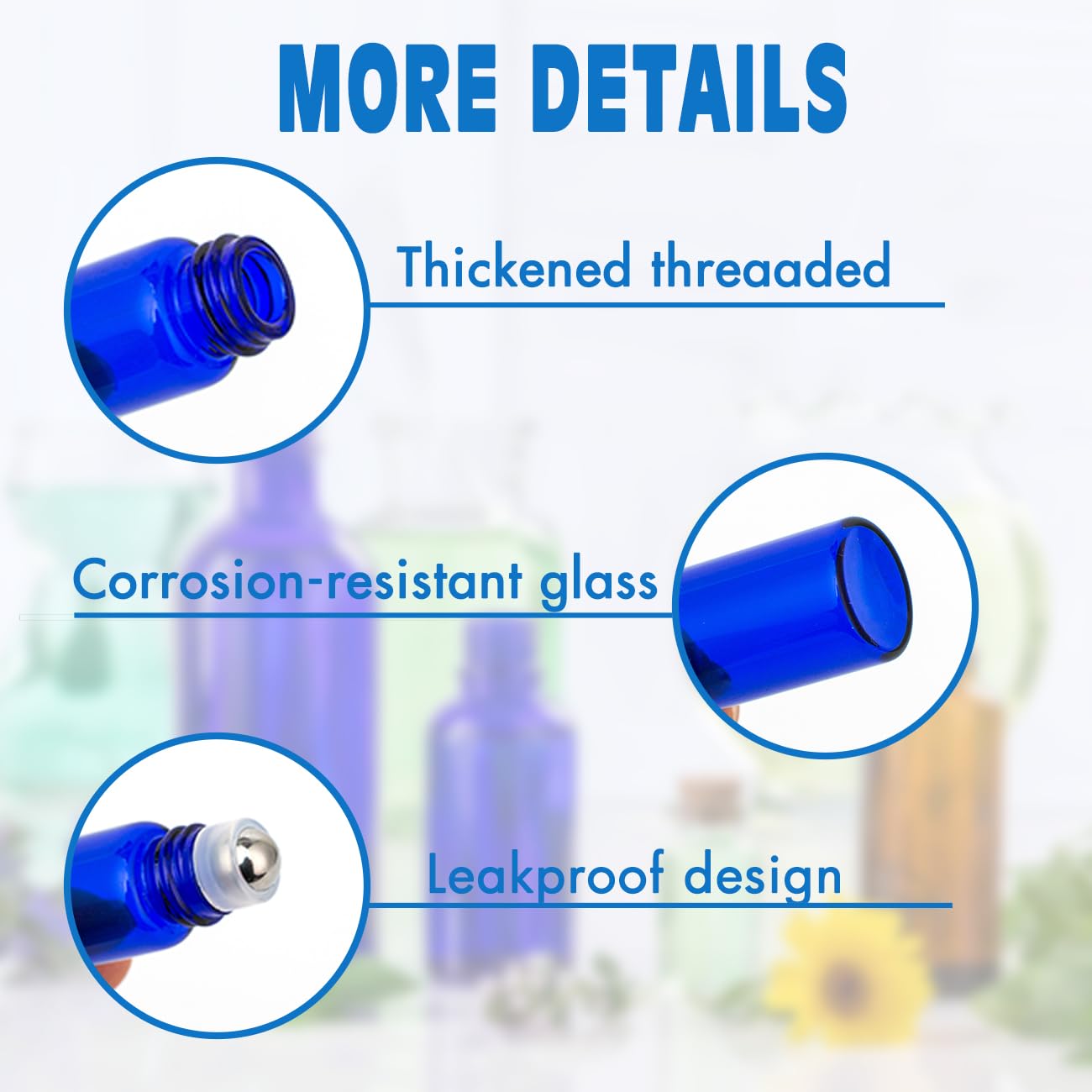ZEJIA 3ml Roller Bottles 24Pack Cobalt Blue Thick Glass Essential Oil Bottles with Stainless Steel Roller Ball and 2 Droppers