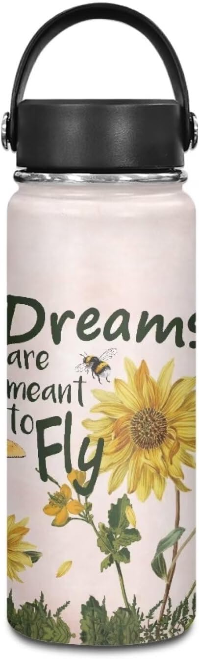 Sunflower Water Bottle 18 Oz Insulated Water Bottles with Handle Flask Wide Mouth Bottle Vacuum Stainless Steel Metal Water Bottle for Sports, Gym, Office