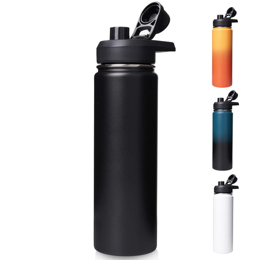 Fijinhom 24 oz Insulated Water Bottle with Handle, 304 Stainless Steel Water Bottles with Wide Mouth, Double Wall Vacuum Sports Water Bottle, BPA Free, Keep Cold and Hot, Black