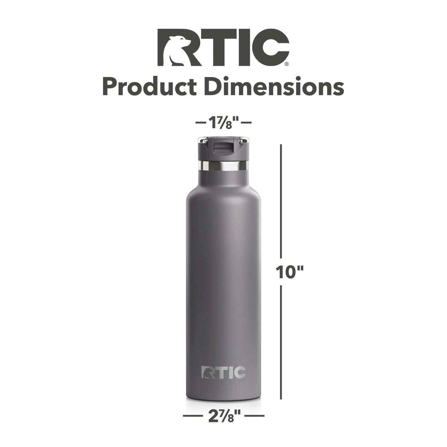 RTIC 20oz Journey Bottle Metal Stainless Steel Vacuum Insulated, BPA Free, Reusable, for Water, Hot and Cold Drinks, Travel, Sports, Camping, Graphite