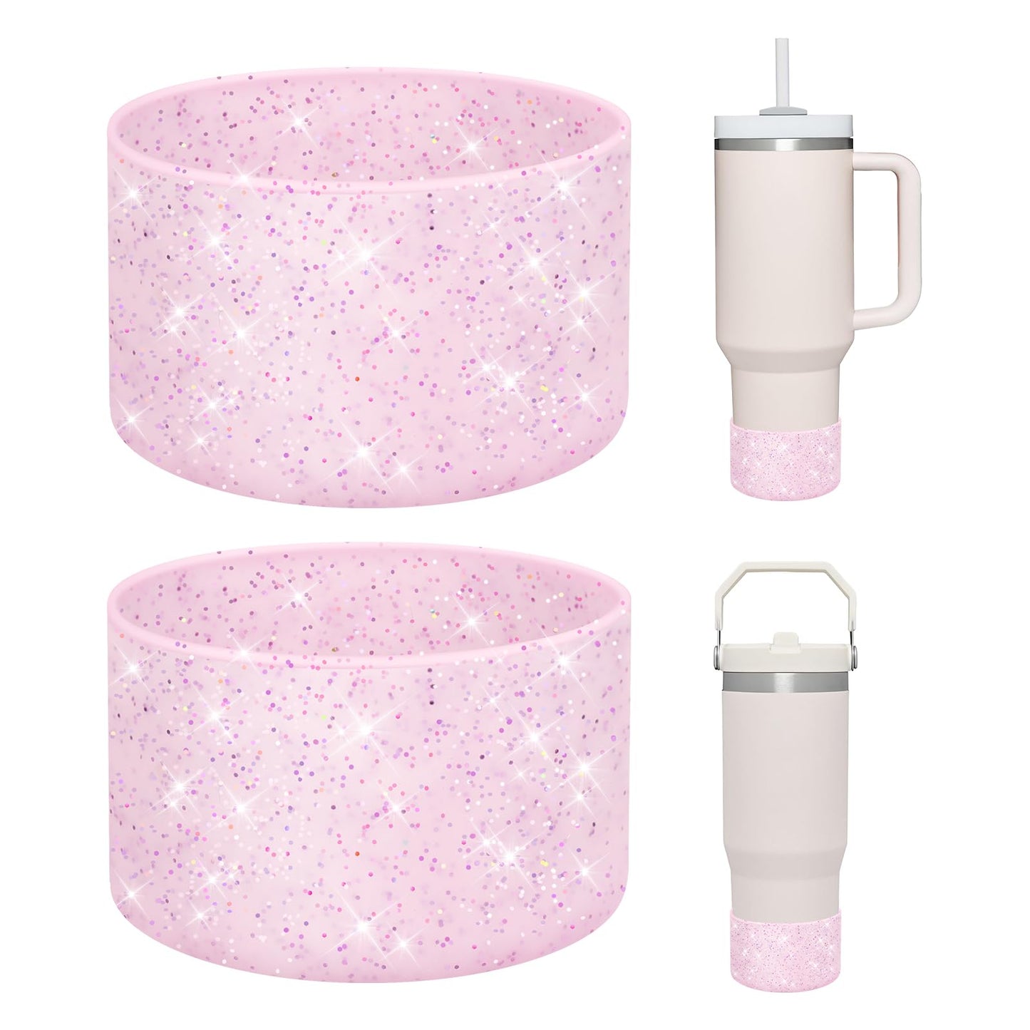 WUQID 2 Pack Bling Silicone Boot Compatible with Stanley Quencher Adventure 40oz & Stanley IceFlow 20oz 30oz, Reduces Dents Protective Silicone Water Bottle Bottom Cover Sleeve