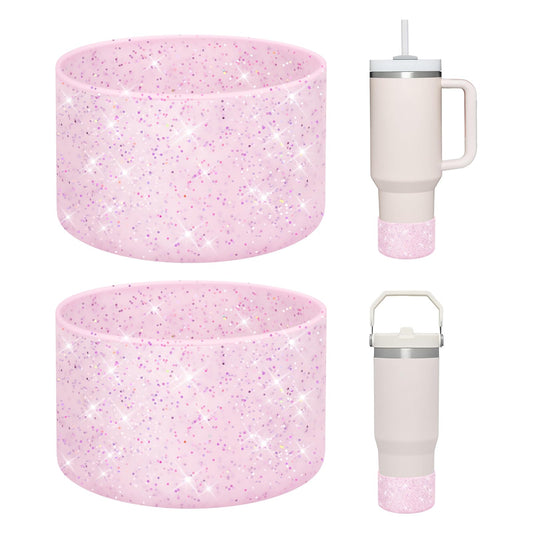 WUQID 2 Pack Bling Silicone Boot Compatible with Stanley Quencher Adventure 40oz & Stanley IceFlow 20oz 30oz, Reduces Dents Protective Silicone Water Bottle Bottom Cover Sleeve