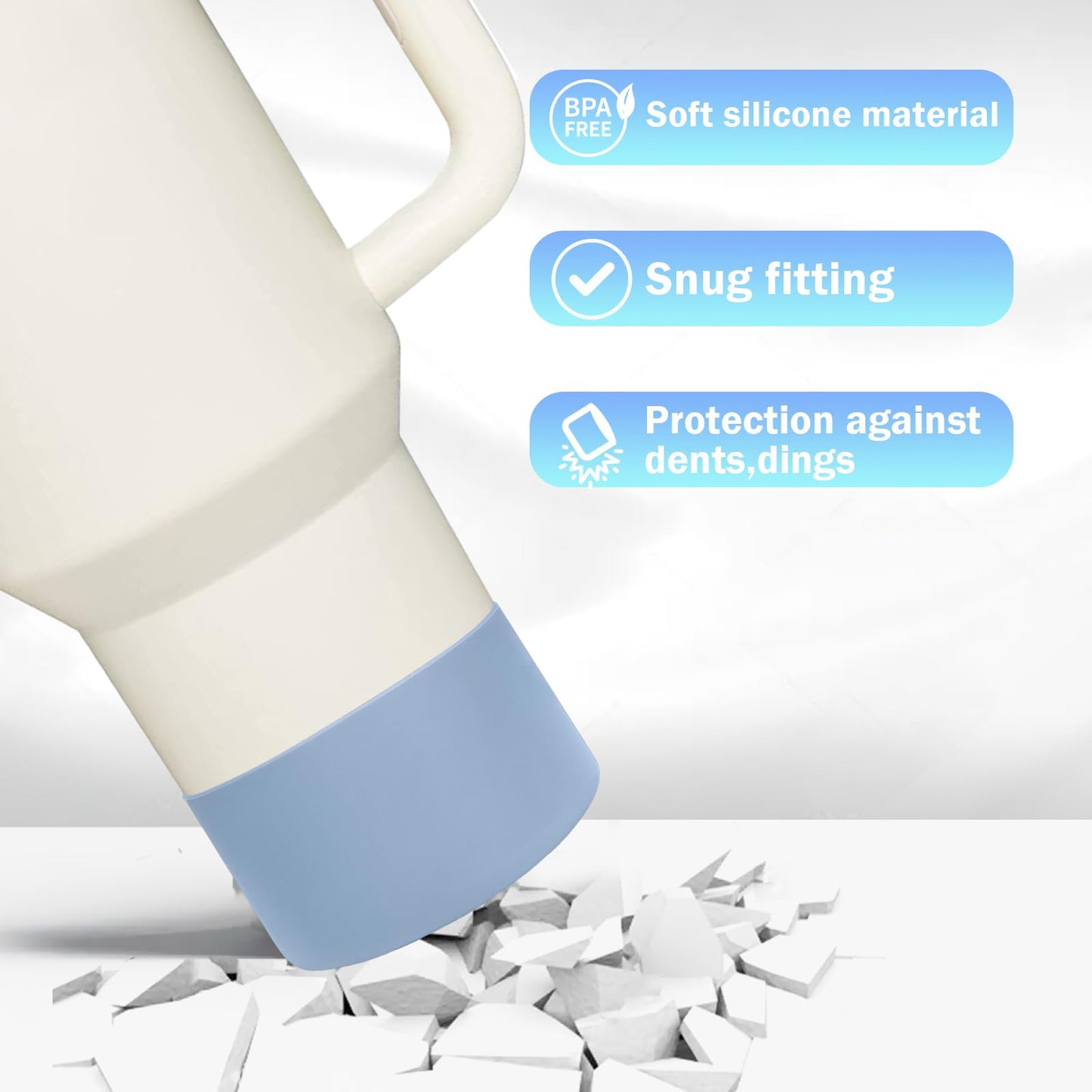 WK IEASON 2 Pcs Tumbler Bottom Protector Boot for Stanley Quencher Adventure 40oz & Stanley IceFlow 20oz 30oz and Compatible with Hydro Flask Water Bottle 12oz 21oz 24oz (Chambray/pink dusk)