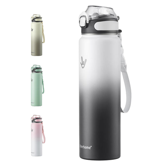 Enerbone 32 oz Insulated Water Bottle, Stainless Steel Bottle with Carrying Strap, Double-Wall Vacuum Insulation Design, Leakproof Sports Bottle with Straw, Keep Drinks Cold or Hot for Hours