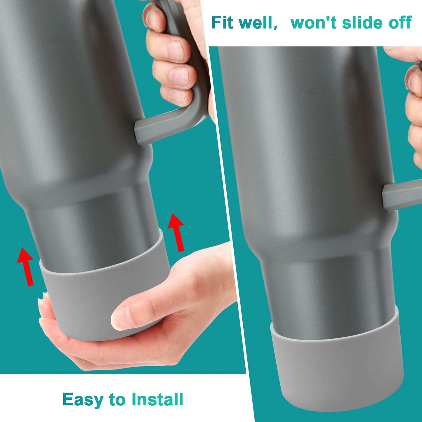 4Pack Silicone Boot for Stanley 40oz Quencher Adventure &Stanley IceFlow 30oz 20oz &Hydro Flask 12-40oz, Protective Cup Bottom Sleeve Cover Compatible with Stanley Cup Accessories (Gray)