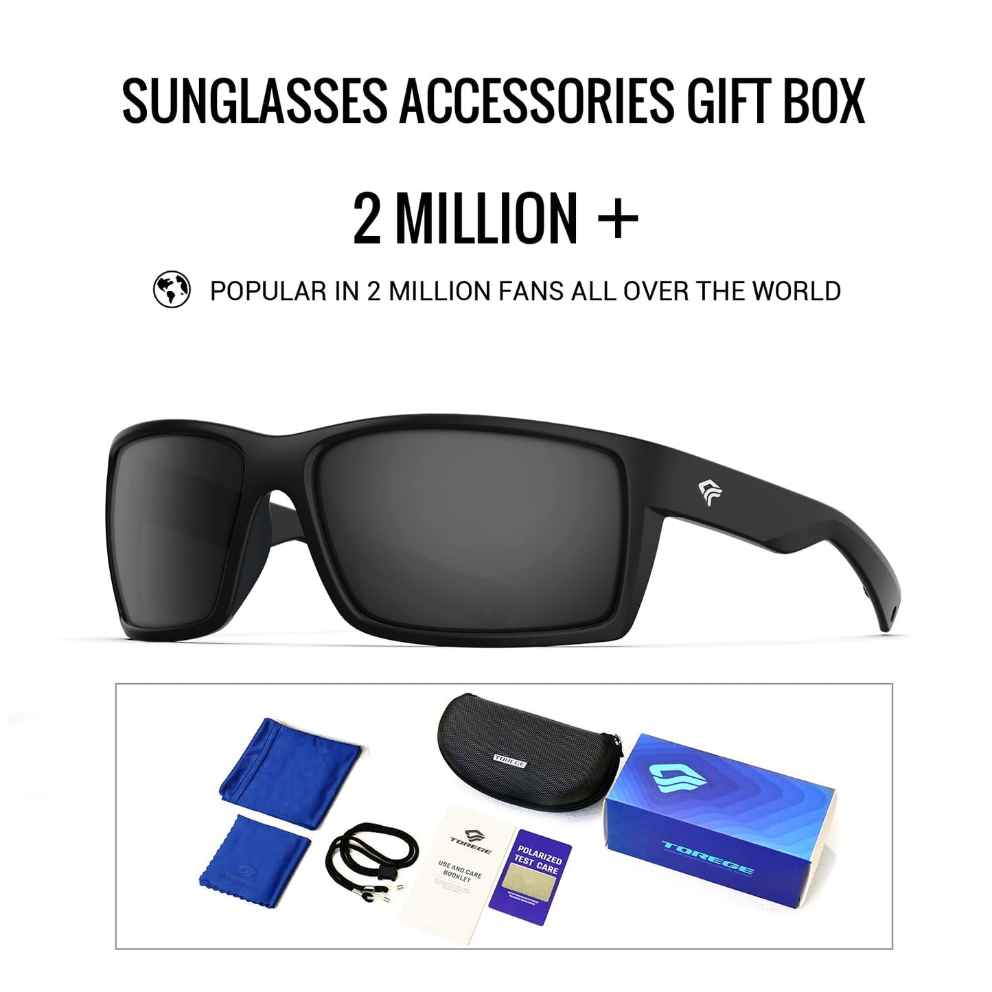 TOREGE Sports Polarized Sunglasses for Men Women Flexible Frame Cycling Running Driving Fishing Trekking Glasses TR24 (Matte Black & Black & Black Lens)