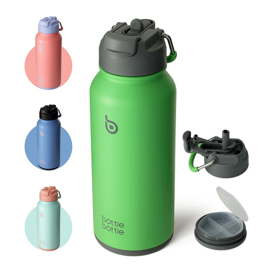 BOTTLE BOTTLE 32oz Insulated Water Bottle Stainless Steel Sport Water Bottle with Straw Dual-use Lid Design for Gym with Pill Box (summer forest)