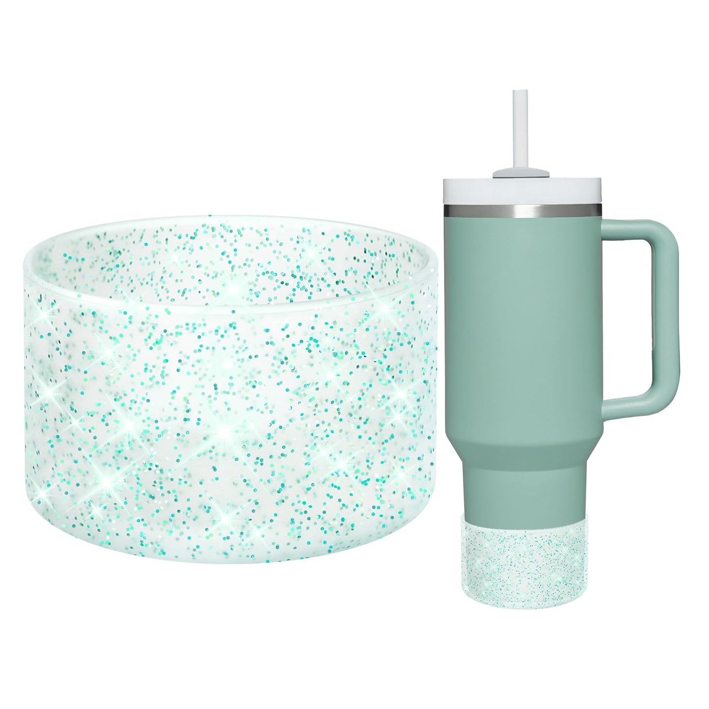 WUQID Protective Bling Silicone Boot Sleeve, Compatible with Stanley Tumbler 20-40oz & Hydro Flask Bottle 12oz-24oz, Glitter Reduces Dents Sleeve Cover for More Bottles/Tumblers Bottom of 2.83-2.95in