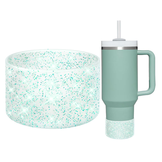 WUQID Protective Bling Silicone Boot Sleeve, Compatible with Stanley Tumbler 20-40oz & Hydro Flask Bottle 12oz-24oz, Glitter Reduces Dents Sleeve Cover for More Bottles/Tumblers Bottom of 2.83-2.95in