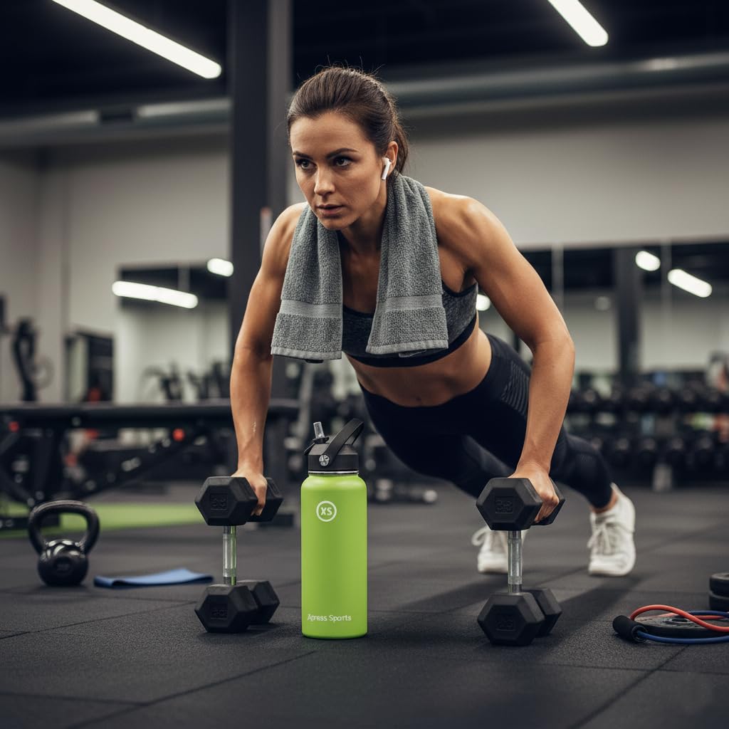 Xpress Sports 32oz Insulated Water Bottle with Straw & Handle- 24hr Cold/12hr Hot, Leakproof Stainless Steel Metal Bottle for Gym, Travel & Sports