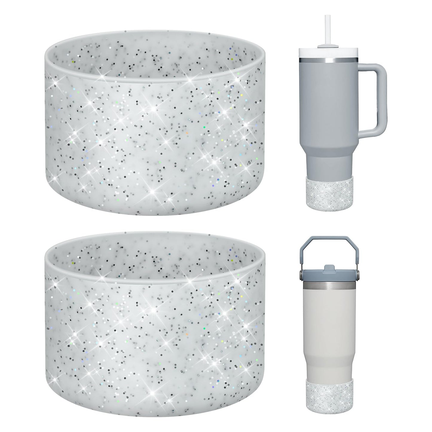 WUQID 2 Pack Bling Silicone Boot Compatible with Stanley Quencher Adventure 40oz & Stanley IceFlow 20oz 30oz, Reduces Dents Protective Silicone Water Bottle Bottom Cover Sleeve