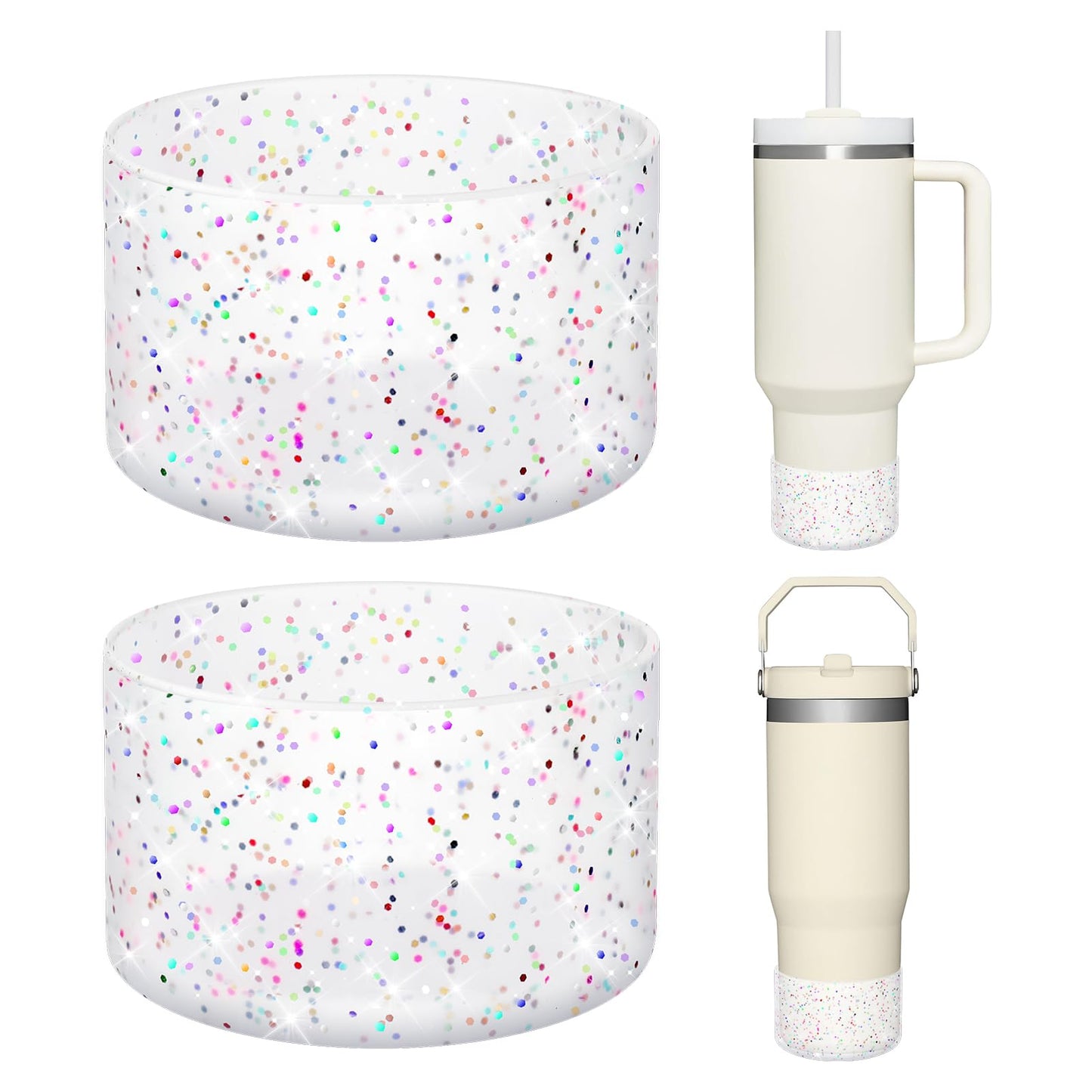 WUQID 2 Pack Bling Silicone Boot Compatible with Stanley Quencher Adventure 40oz & Stanley IceFlow 20oz 30oz, Reduces Dents Protective Silicone Water Bottle Bottom Cover Sleeve