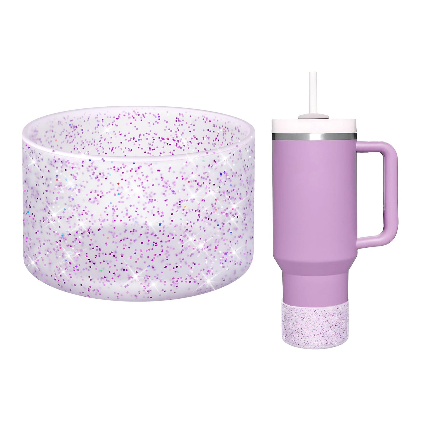WUQID Protective Bling Silicone Boot Sleeve, Compatible with Stanley Tumbler 20-40oz & Hydro Flask Bottle 12oz-24oz, Glitter Reduces Dents Sleeve Cover for More Bottles/Tumblers Bottom of 2.83-2.95in