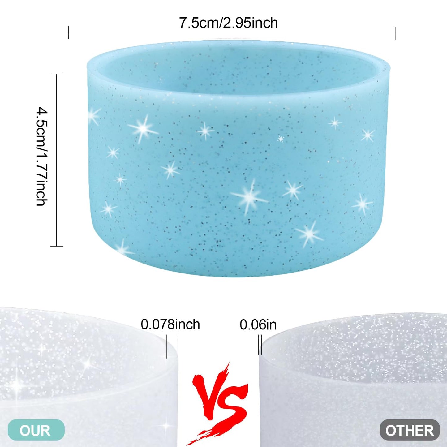 4Pcs Blue Glitter Silicone Boot for Stanley Cup H2.0 30oz 40 oz &Hydro Flask 12-24 oz and Water Bottle Bottom of 2.9-3in, Tumbler Boot Sleeve Cover Bottom Protector