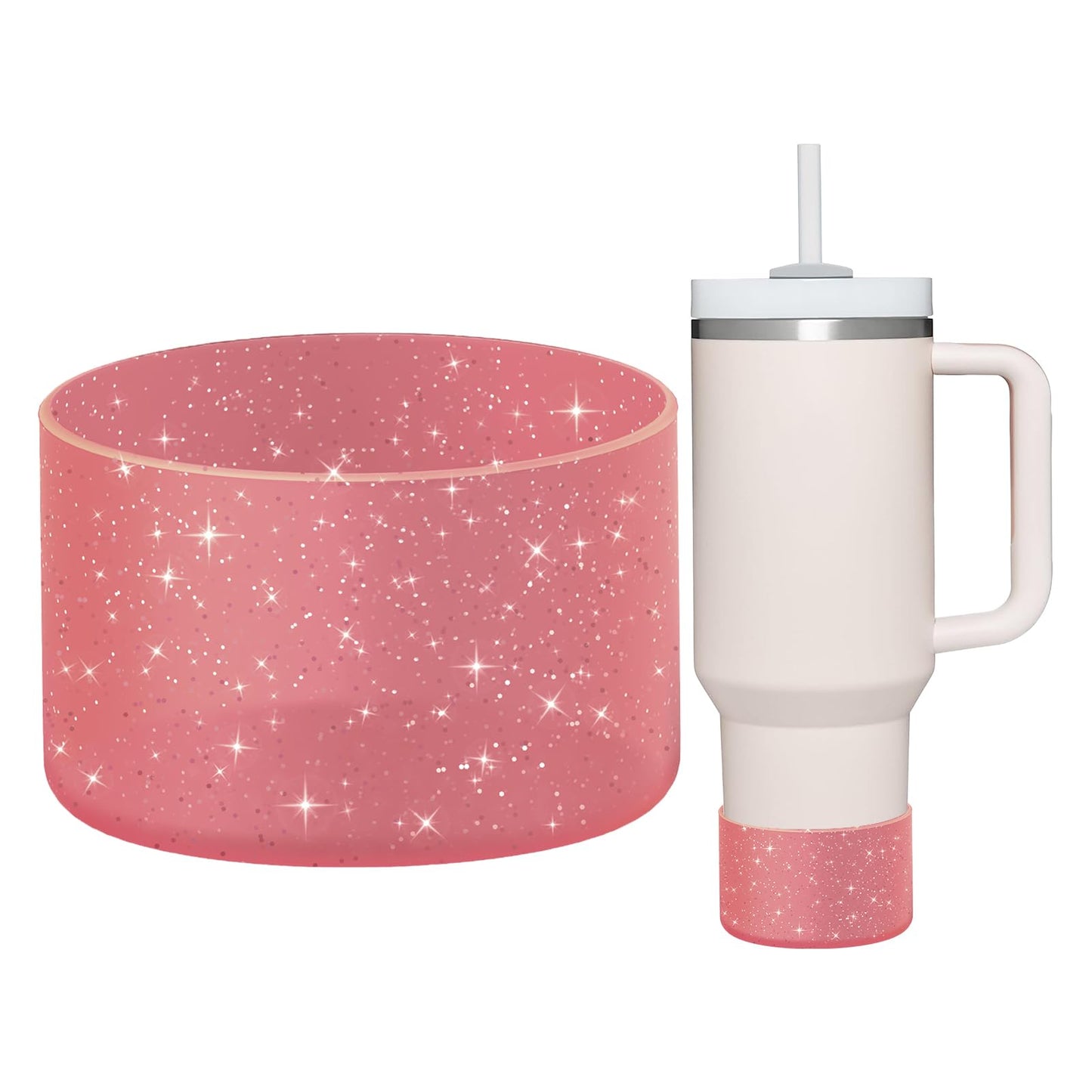 WUQID Protective Bling Silicone Boot Sleeve, Compatible with Stanley Tumbler 20-40oz & Hydro Flask Bottle 12oz-24oz, Glitter Reduces Dents Sleeve Cover for More Bottles/Tumblers Bottom of 2.83-2.95in