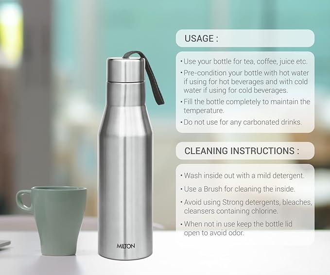 Milton Stainless Steel Water Bottle (34 oz), Non insulated Single Walled, Leakproof, BPA Free for Sport, Gym, Bike, Travel, Super 1000, Silver