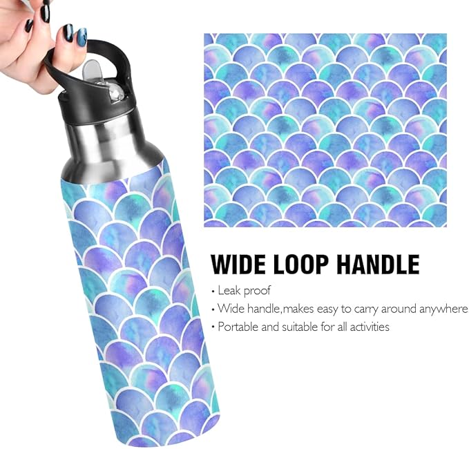 MNSRUU Insulated Water Bottle with Straw, Rainbow and Unicorns Stainless Steel Flasks for Sports Cycling Hiking School