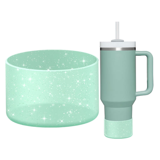 WUQID Protective Bling Silicone Boot Sleeve, Compatible with Stanley Tumbler 20-40oz & Hydro Flask Bottle 12oz-24oz, Glitter Reduces Dents Sleeve Cover for More Bottles/Tumblers Bottom of 2.83-2.95in