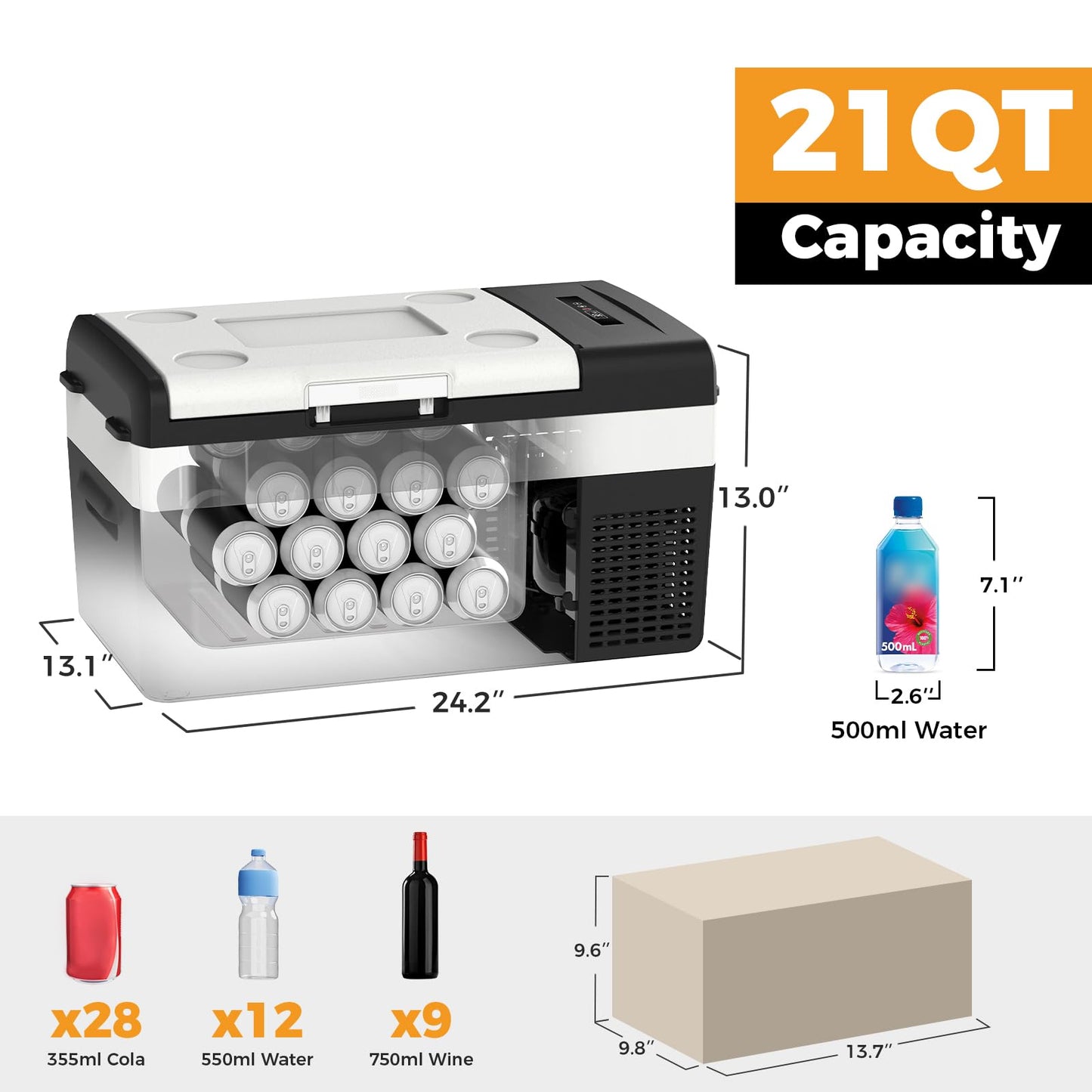 Setpower 12 Volt Refrigerator, 21QT portable freezer,12V Car Fridge With Fix Ropes,Compressor Electric Cooler -4℉~68℉,Plug in cooler for vehiclesTruck RV SUV Van Travel Camping RoadTrip