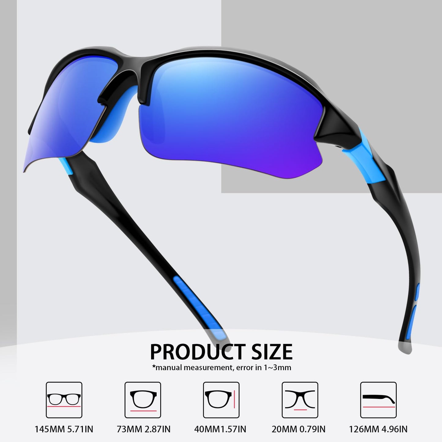 DioKiw 3PACK Sports Polarized Sunglasses for Men Cycling Running Fishing UV400 Protection Sun Glasses Lightweight Half Frame Goggles