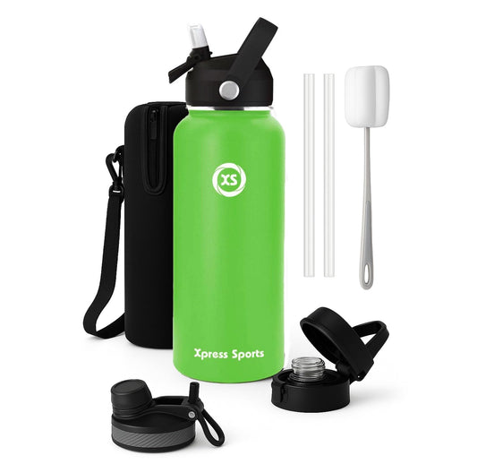 Xpress Sports 32oz Insulated Water Bottle with Straw & Handle- 24hr Cold/12hr Hot, Leakproof Stainless Steel Metal Bottle for Gym, Travel & Sports