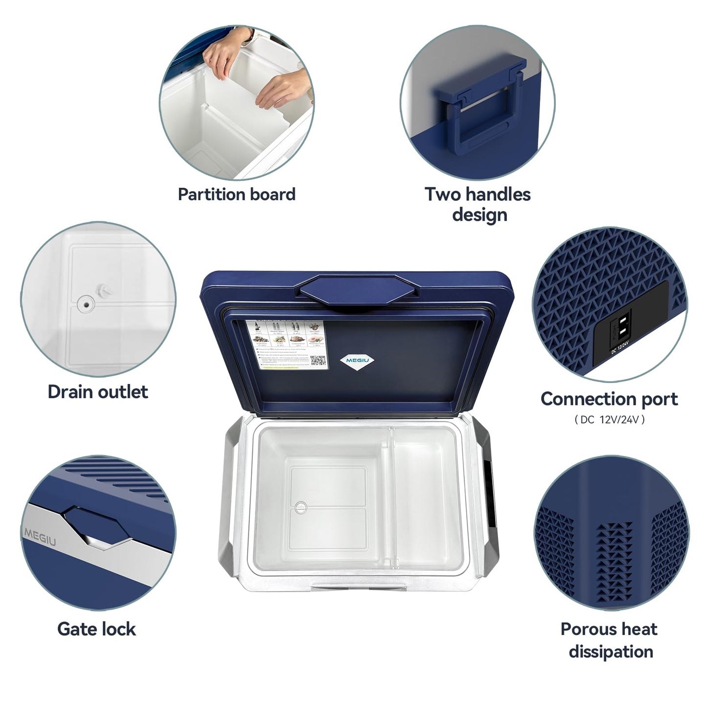 Megiu Car Fridge Portable 12V Refrigerator 32 Quart 12 Volt Freezer Compressor Cooler 12V/24V DC 110～240 V AC for Truck Van RV Camper SUV and Home Use