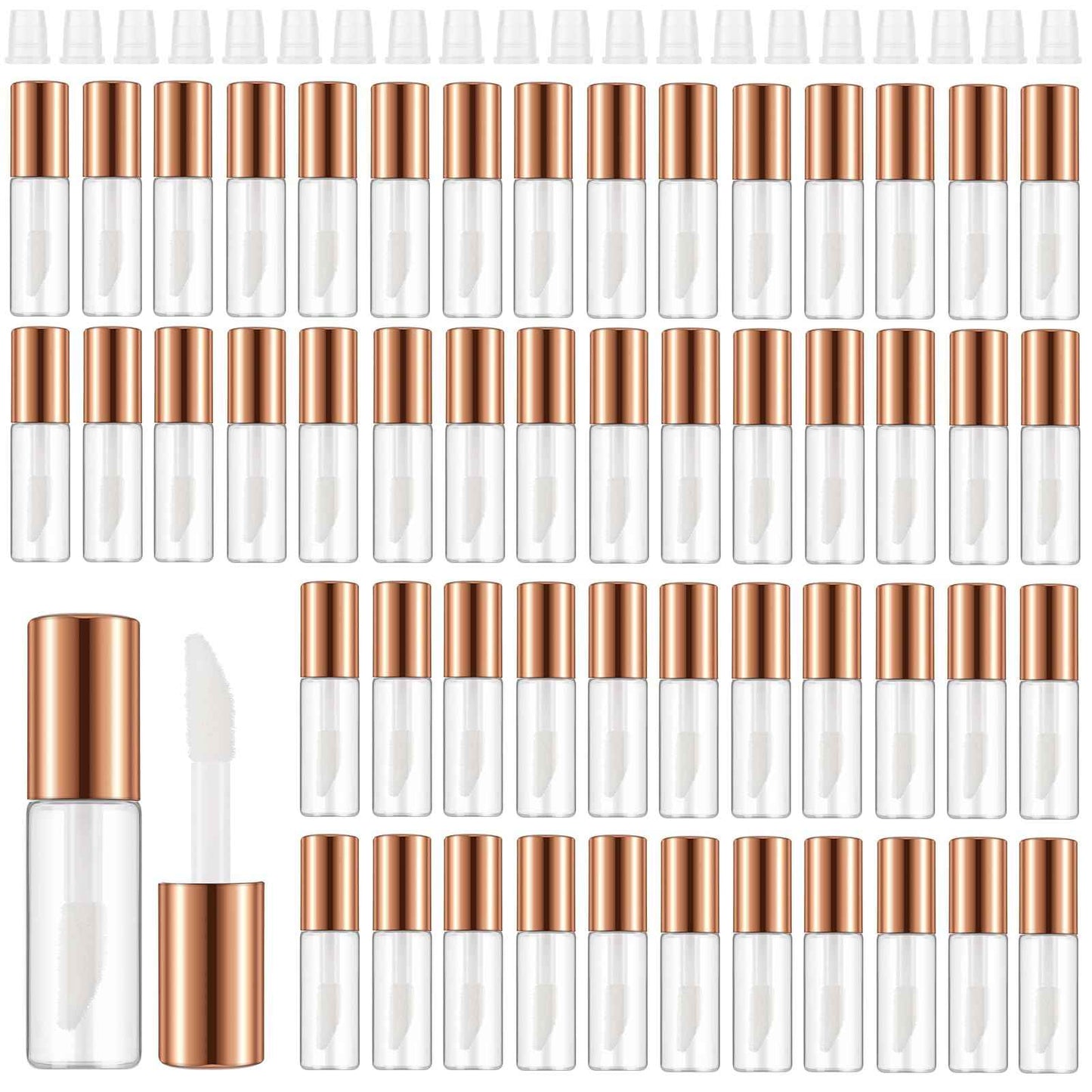 Jinei 150 Pcs 1.2ml Mini Lip Gloss Tubes Clear Empty Lip Balm Bottles, Refillable Containers Transparent Plastic Clear Lipstick Tubes for Women DIY Makeup Sample Travel(Rose Gold)