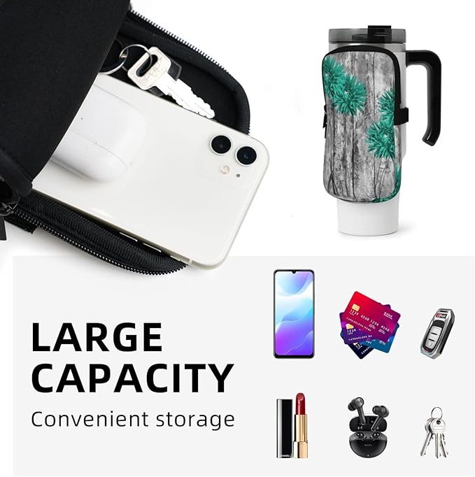 Water Bottle Pouch for Stanley Cup 40oz 30oz,Personalized Gym Purse for Men Women, Tumbler Pouch with Versatile Pocket Water Bottle Bag for Cards, Keys, Phone Botanical Leaf