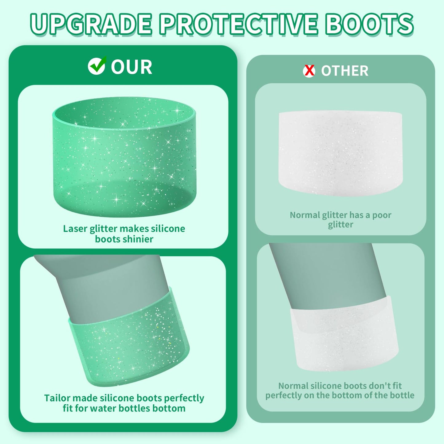 WUQID Protective Bling Silicone Boot Sleeve, Compatible with Stanley Tumbler 20-40oz & Hydro Flask Bottle 12oz-24oz, Glitter Reduces Dents Sleeve Cover for More Bottles/Tumblers Bottom of 2.83-2.95in
