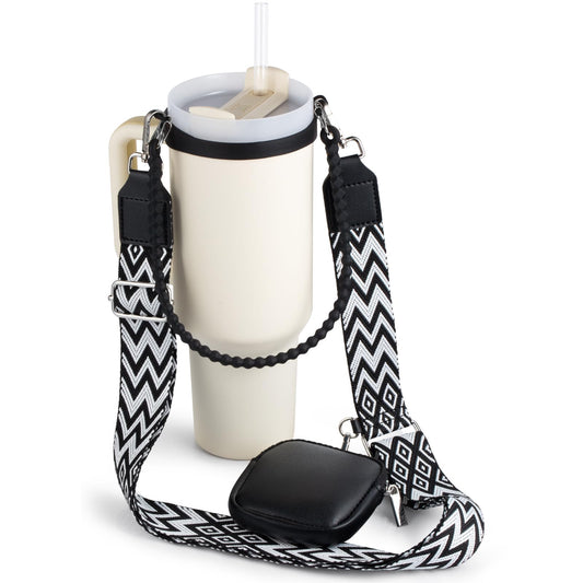 Water Bottle Handle for Stanley Cup Accessories 40 oz, Carrier with Shoulder Strap for Owala/Hydroflask/Simple Modern/Yeti Tumbler, Holder with Wallet for Stanley Cup 30 oz 20 oz