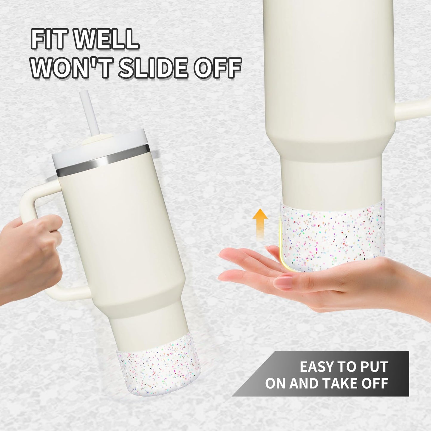 WUQID Protective Bling Silicone Boot Sleeve, Compatible with Stanley Tumbler 20-40oz & Hydro Flask Bottle 12oz-24oz, Glitter Reduces Dents Sleeve Cover for More Bottles/Tumblers Bottom of 2.83-2.95in