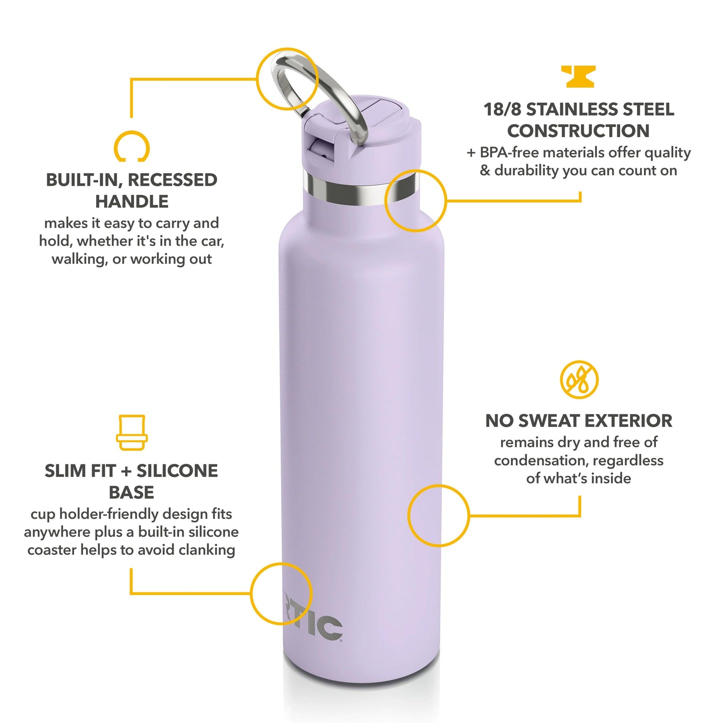 RTIC 20oz Journey Bottle Metal Stainless Steel Vacuum Insulated, BPA Free, Reusable, for Water, Hot and Cold Drinks, Travel, Sports, Camping, Dusty Lilac