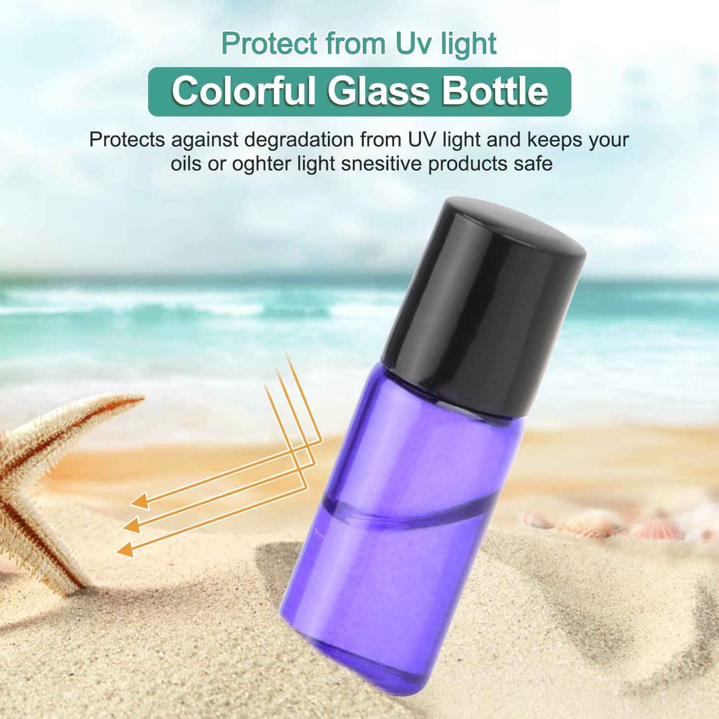 Furnido Pack of 50,3ml Glass Roll on Bottle Mixed Color Sample Test Roller Essential Oil Bottles glass vials With Stainless Steel Roller Balls,Black Plastic Cap For Travel Aromatherapy,Perfume Oils